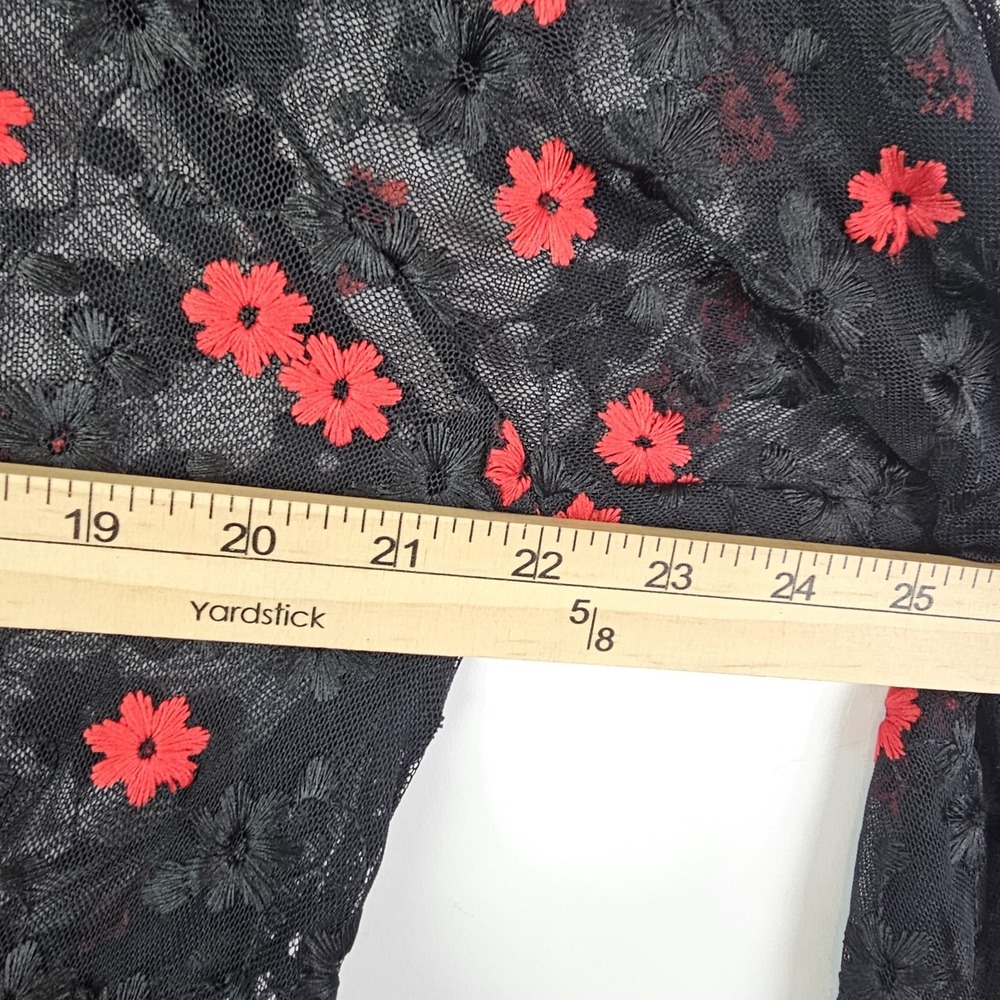 Zara Floral Oversized Long Sleeve Black Red Maxi Dress Sheer Lace Flowers XS - Picture 7 of 8